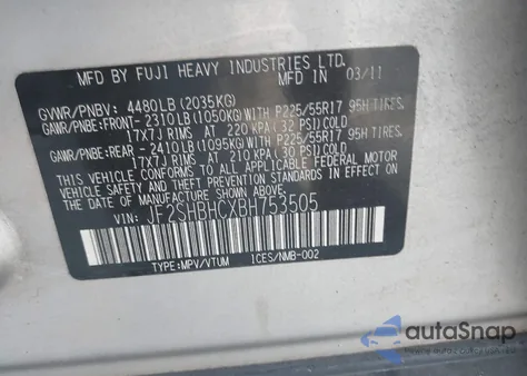 2011 Subaru Forester 2.5X Touring from USA, damaged, VIN JF2SHBHCXBH753505